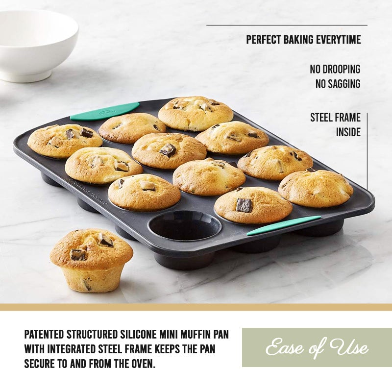 Trudeau Structure Silicone Muffin Pan â€“ 12 Cup, Flexible Silicone with Hard Lining to Hold Shape, Non-Stick, BPA-Free, Dishwasher Safe, Heat Resistant to 428Â°F â€“ Grey/Mint - Image 2